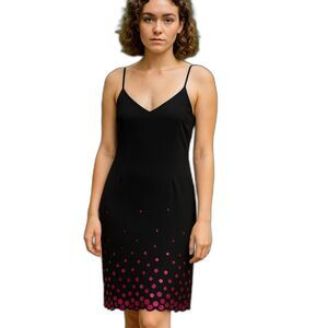 Harold’s Black Slip Dress With Pink Polka Dot Hemline  NWT Size 4